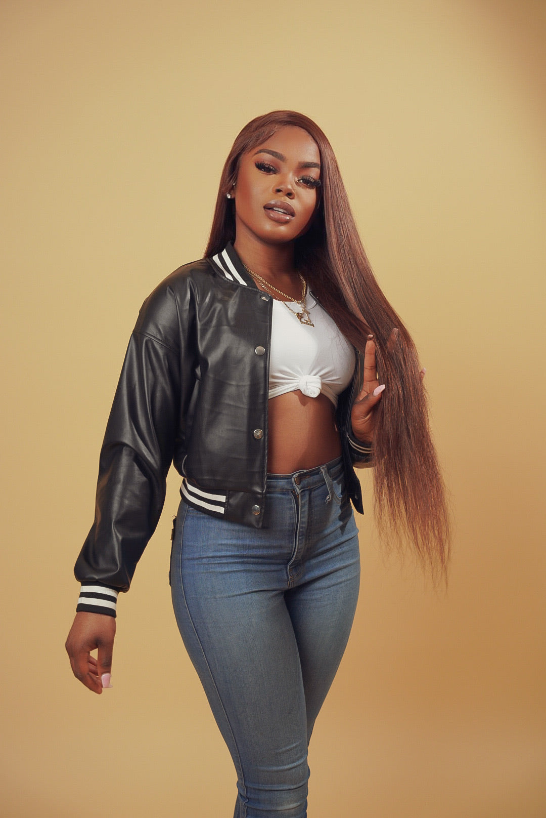 On the go Faux Leather Varsity Jacket